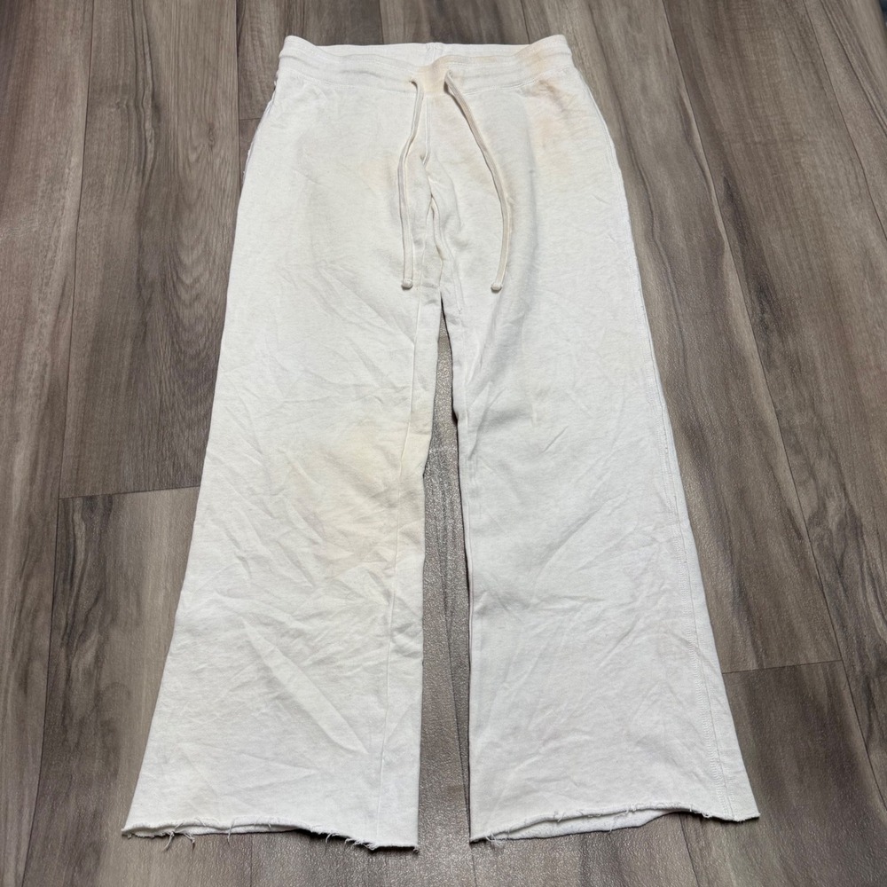 John Galt California Women Cream Wide Leg Raw Hem Sweatpants Drawstring 1167